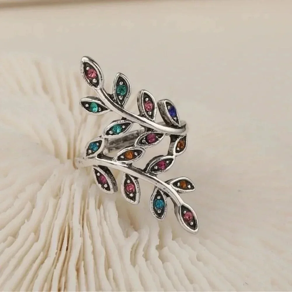 Colorful Stone Leaf Ring